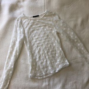 ZARA White Polkadot mesh long sleeves